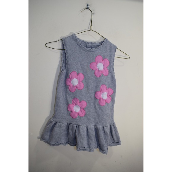 2011 Gymboree Gray Knit Sweater Sleeveless Dress LITTLE GIRLS 4T Pink Flowers - Picture 1 of 10